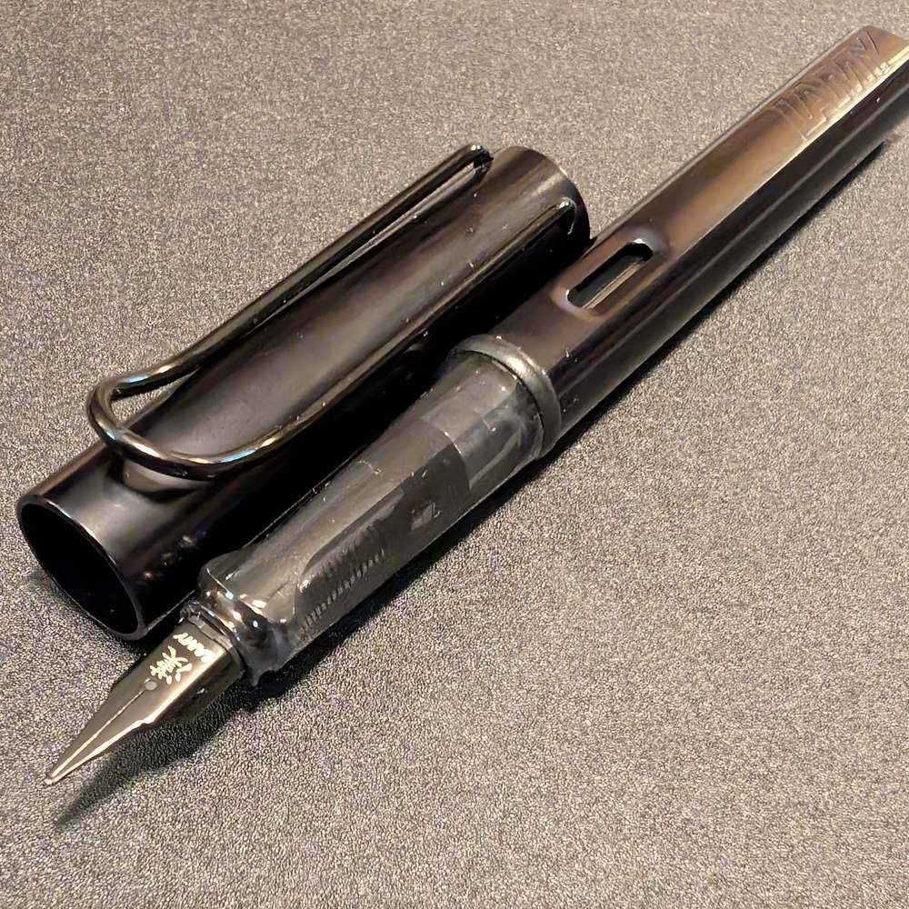 Lamy AL-Star Fountain Pen – Black + Cursive Nib + Converter Bundle